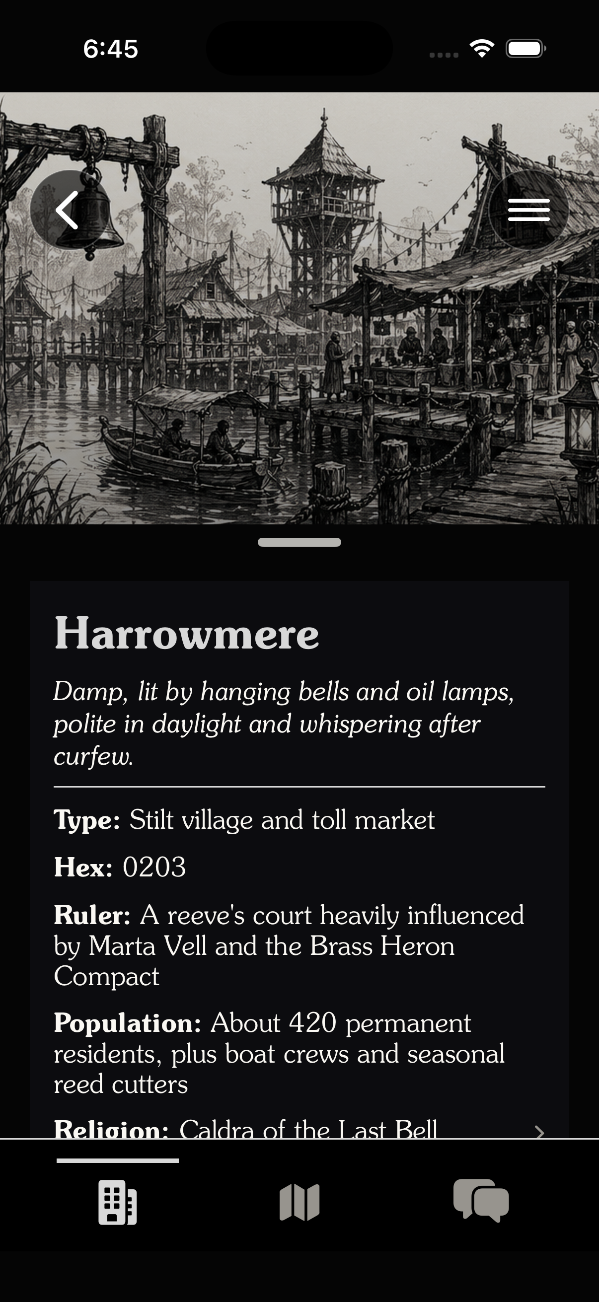 Settlement detail screen