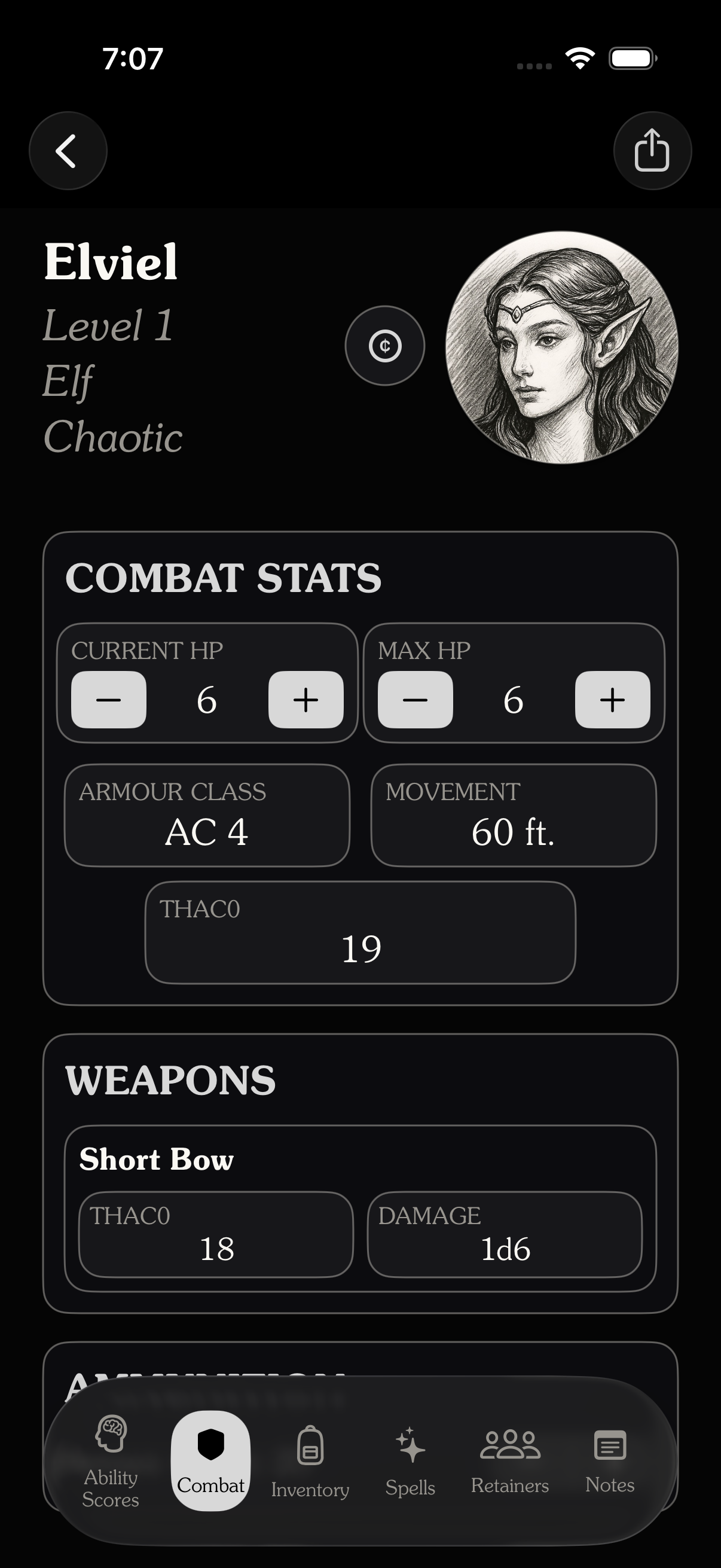 Combat stats screen