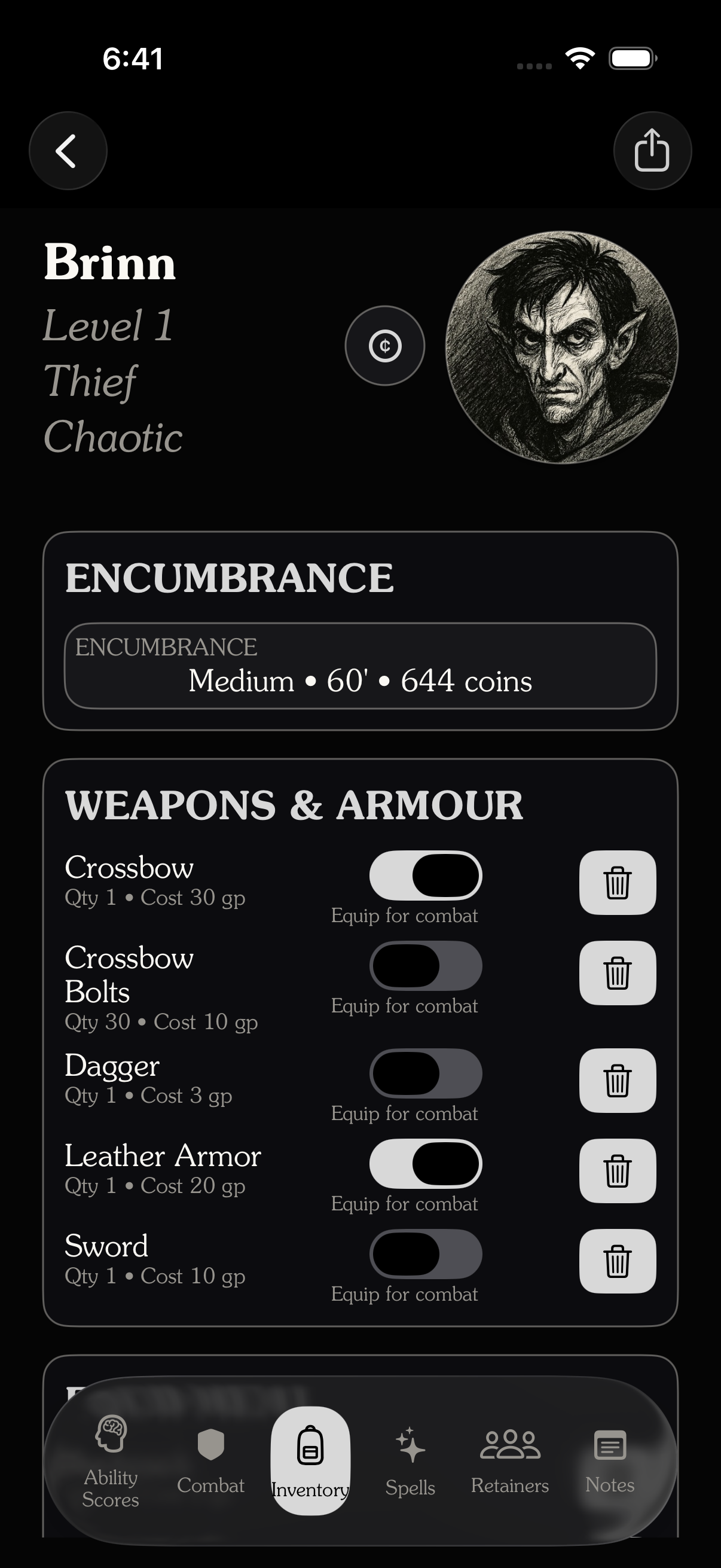 Inventory and encumbrance screen