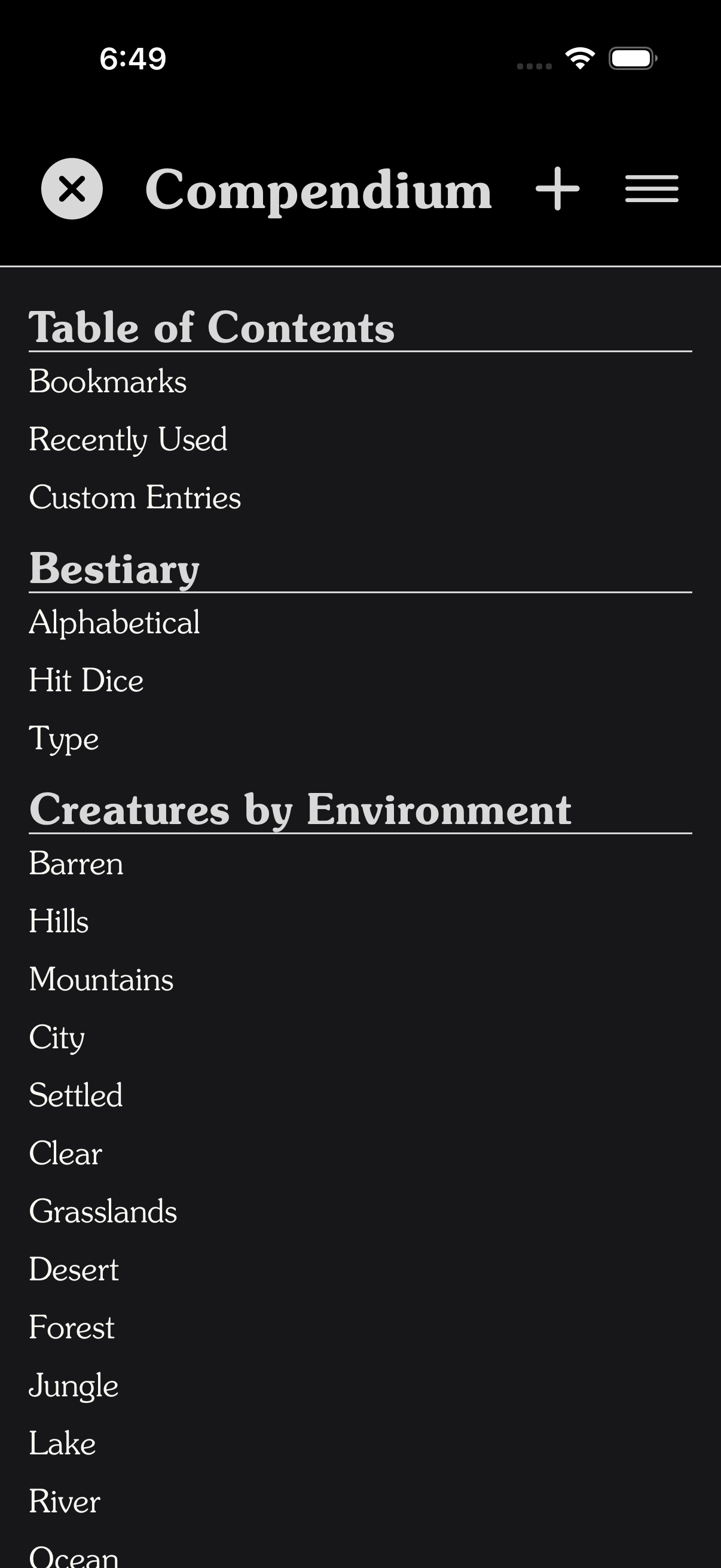 Compendium reference screen